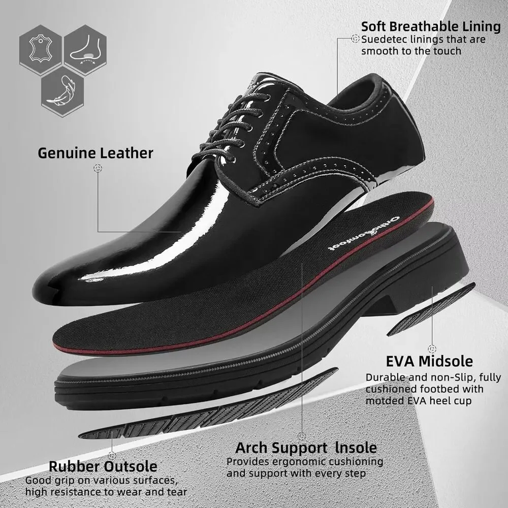 Men’s Black Leather Dress Shoes Oxford Arch Support Comfort Size 9
